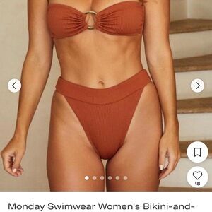 Monday Swimwear High-Waisted Clay Crinkle Bikini bottoms S